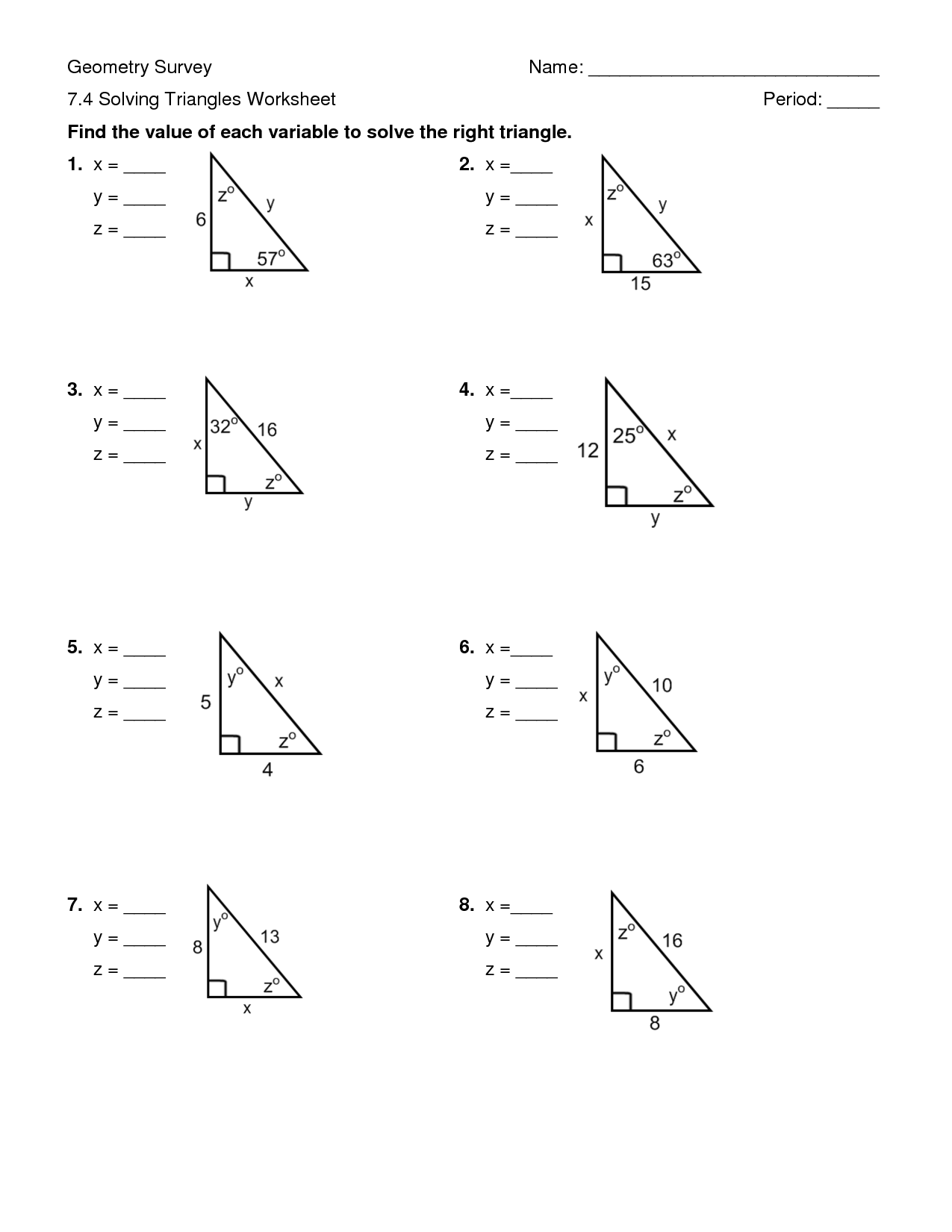 30 60 90 Triangle Worksheet Answer Key